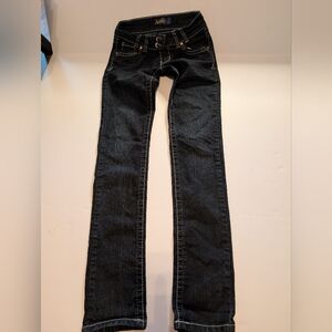 Angels Women's Dark Denim 5 Pocket Skinny Low Rise Jeans Size 3